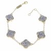 0125  Bransoletka elegancka złota 18+2cm pozłacana 14k cyrkonie koniczyna marokańska